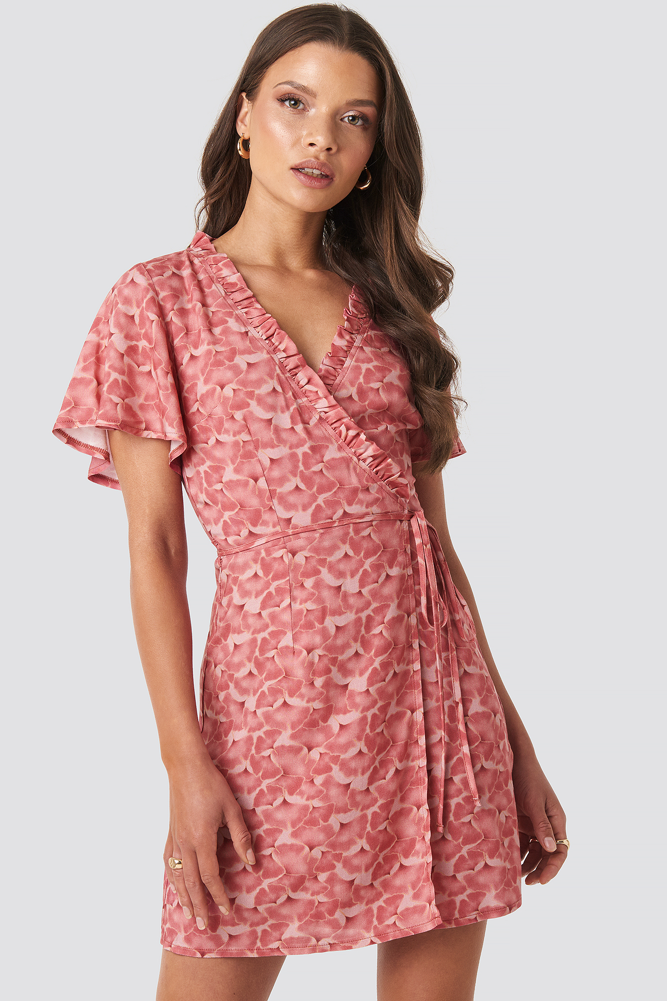 Bailee Wrap Short Dress Pink | na-kd.com